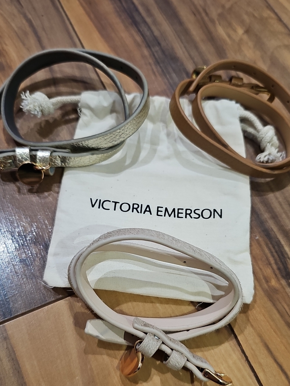 Victoria Emerson Set Of 3 Layered Metallic and Neutral Leather Wrap Bracelets